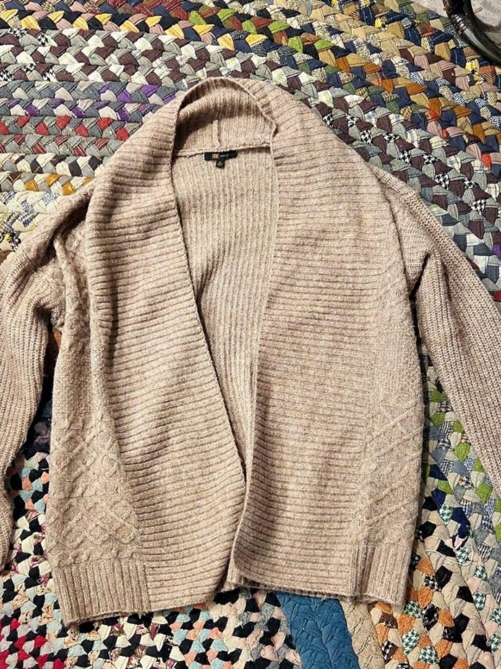 Frye Open Front Mixed Texture Cable Knit Cardigan Sweater Heather Brown #frye